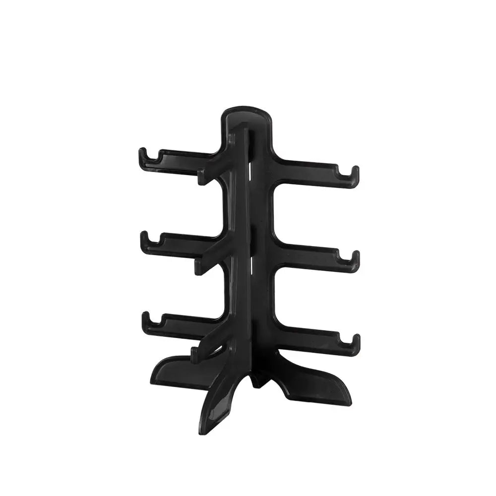 Black stackable display stand for holding sunglasses and reading glasses