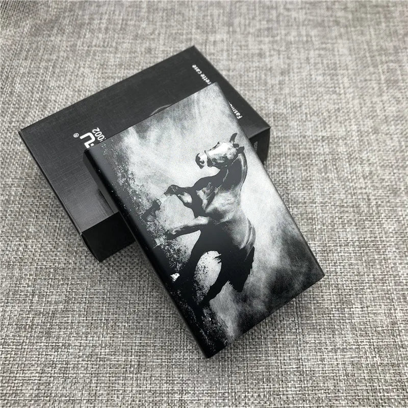 Ultra-Slim Aluminum Cigarette Case with Laser-Engraved Wolf Design