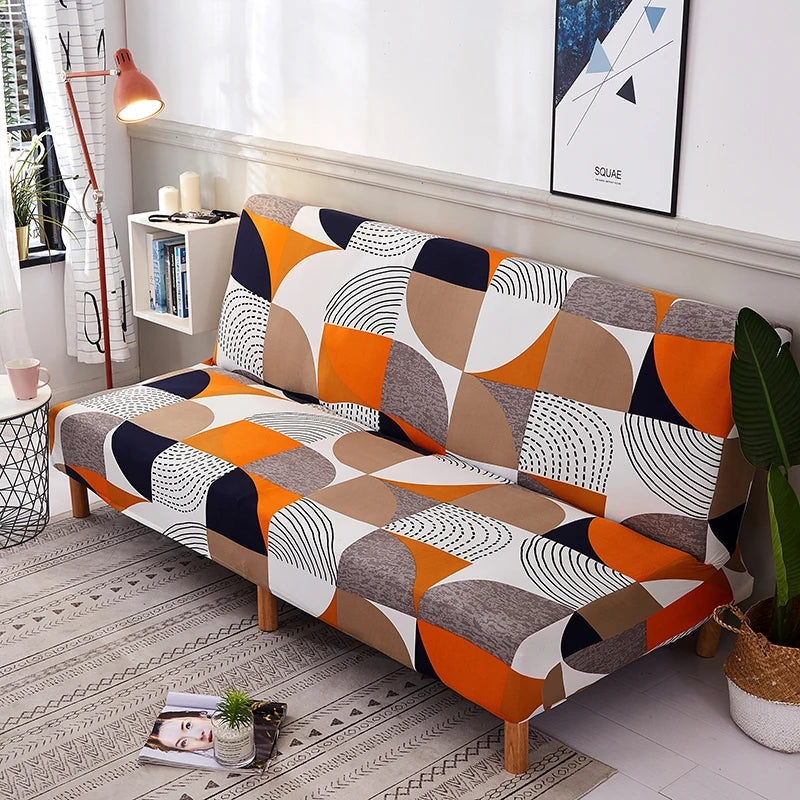 Stretchable Sofa Cover with Geometric Pattern for Futon Seats