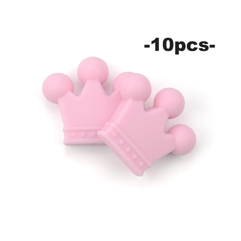 Ten pink silicone crown beads for jewelry making and DIY crafts