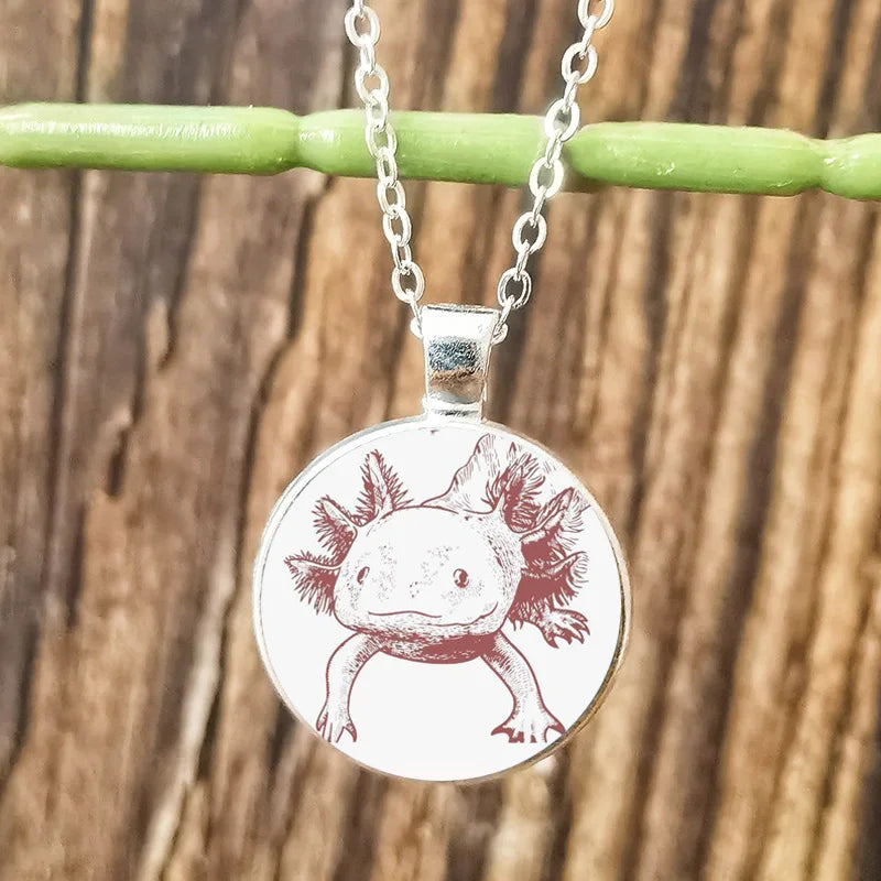 Cartoon Axolotl Glass Pendant Necklace