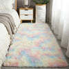 Extra large Nordic fur rug with pastel pink, blue, and white fluffy fibers