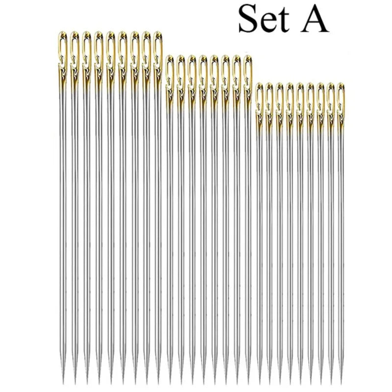Self-Threading Stainless Steel Sewing Needles (12-Pack)