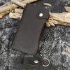 Vintage Leather Bifold Wallet with Metal Chain
