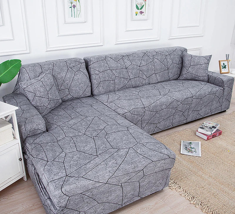 Printed L-Shape Sofa Cover with Elastic Edge
