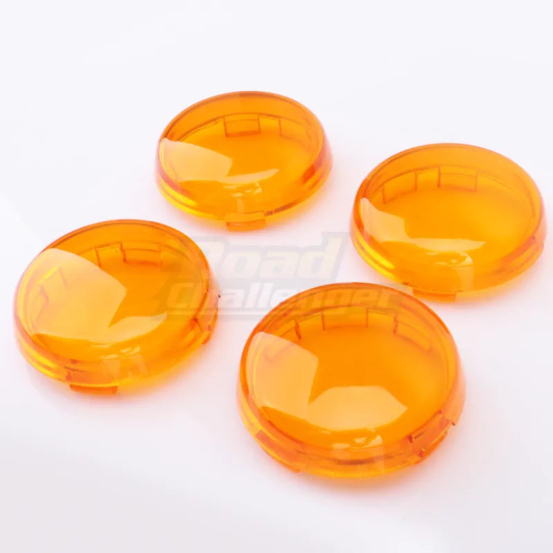 Three round amber LED turn signal light lens covers for Harley Davidson motorcycles
