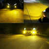 Close-up shots of LED fog lights illuminating a driveway and road surface at night.