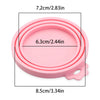 Pink reusable silicone food storage lids with a diameter of 7.2cm and a depth of 6.3cm.