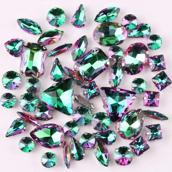 Mixed Shape Glass Rhinestones with Silver Claw Settings