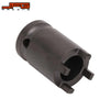 A black 4-pin lock nut removal socket for Sur-Ron and Segway electric bikes.