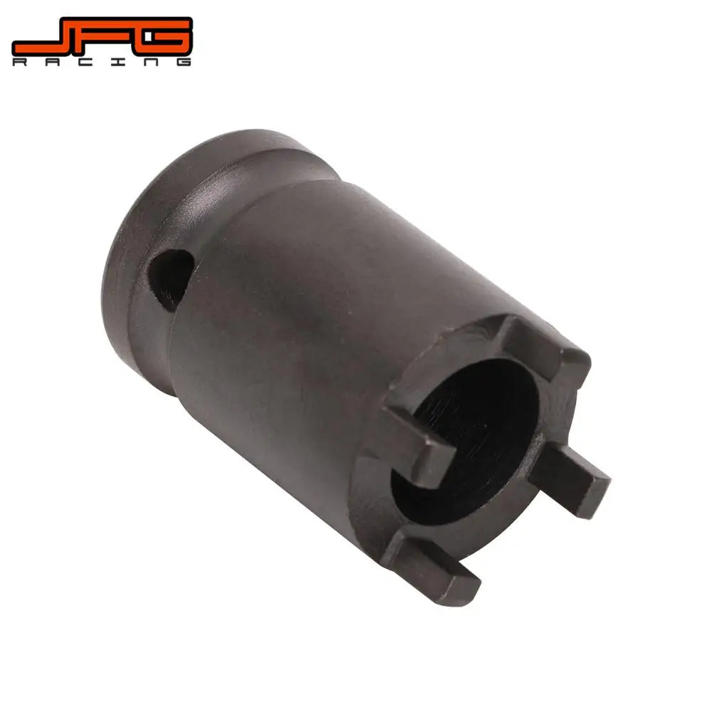 A black 4-pin lock nut removal socket for Sur-Ron and Segway electric bikes.