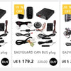 Various versions of the EASYGUARD keyless entry system including liquid, CAN bus plug, and app control options.