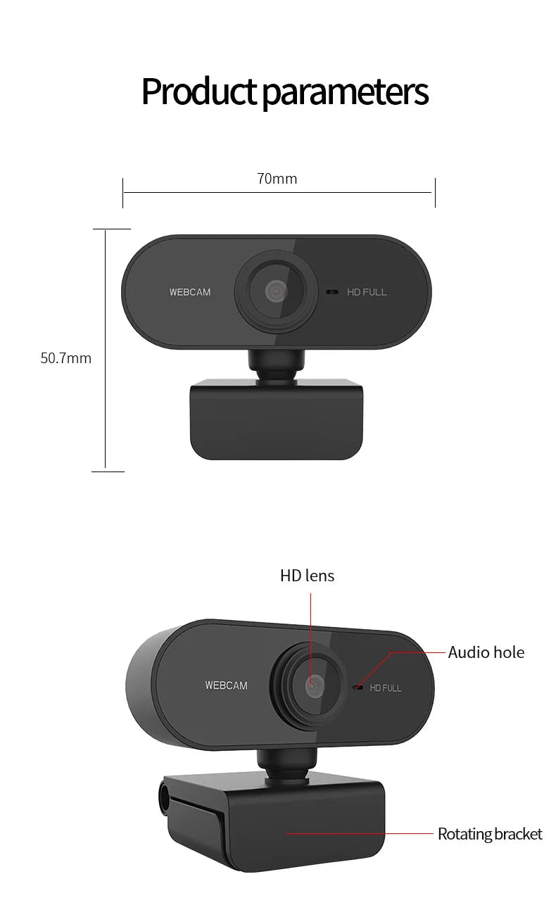 1080P Full HD USB Webcam with Built-in Microphone