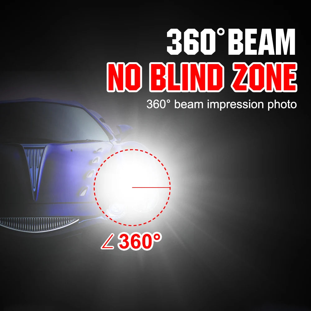 360 degree beam impression photo showing a car headlight with a bright, wide beam effect.