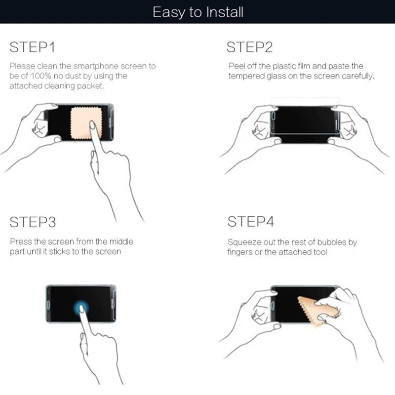 Instructions for installing a tempered glass screen protector on an iPad Pro using four steps.
