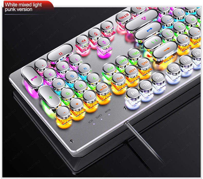 Retro Punk Mechanical Keyboard 104 Keys USB Wired RGB Backlit