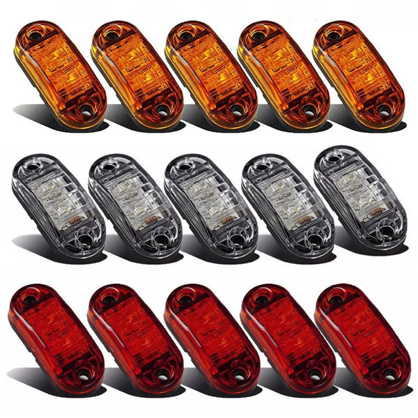 Ten universal LED side marker and clearance lights in amber and red colors.