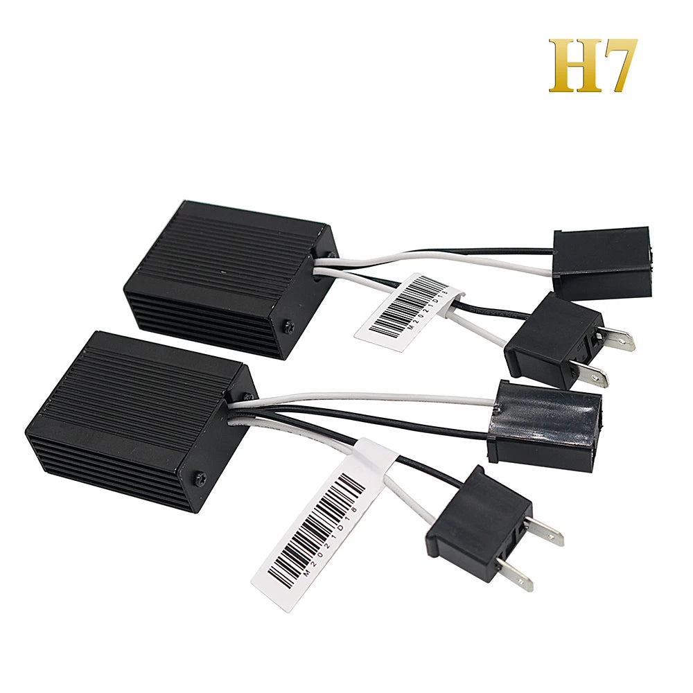Black Canbus LED decoder harness with connectors for headlight and fog light bulbs