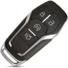 A black Ford smart key replacement shell with a silver blade and various buttons.