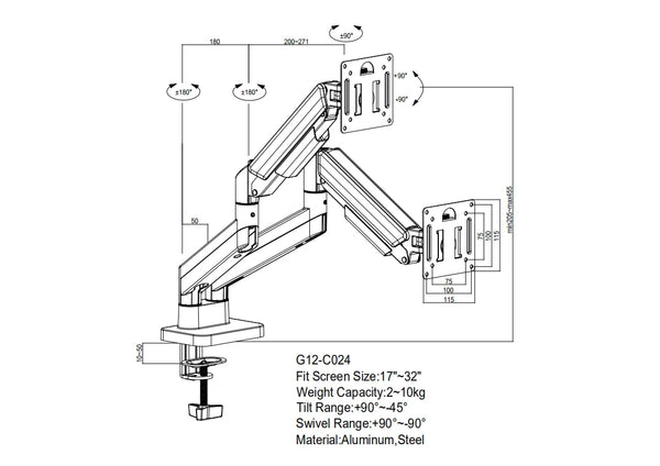 Dual Monitor Desk Mount with 90° Swivel