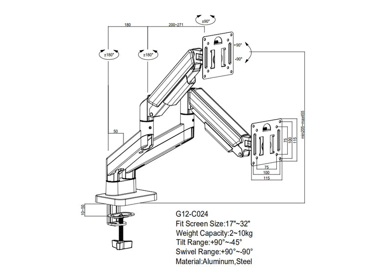 Dual Monitor Desk Mount with 90° Swivel