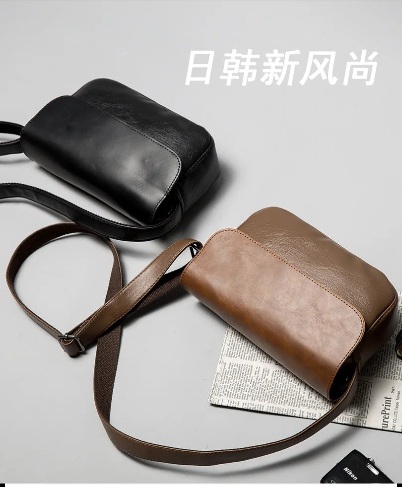 Vintage Leather Crossbody Bag for Men – Compact Messenger Shoulder Bag