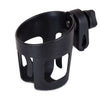 Black universal stroller cup and phone holder with a clip design