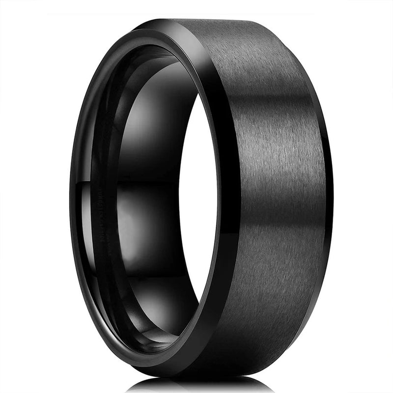 Men's Black Stainless Steel Wedding Band with Double Groove Detail