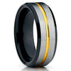Men's Black Stainless Steel Wedding Band with Double Groove Detail