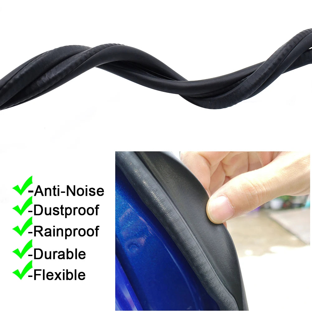 Black flexible door seal strips used for noise reduction and weatherproofing on a car door.