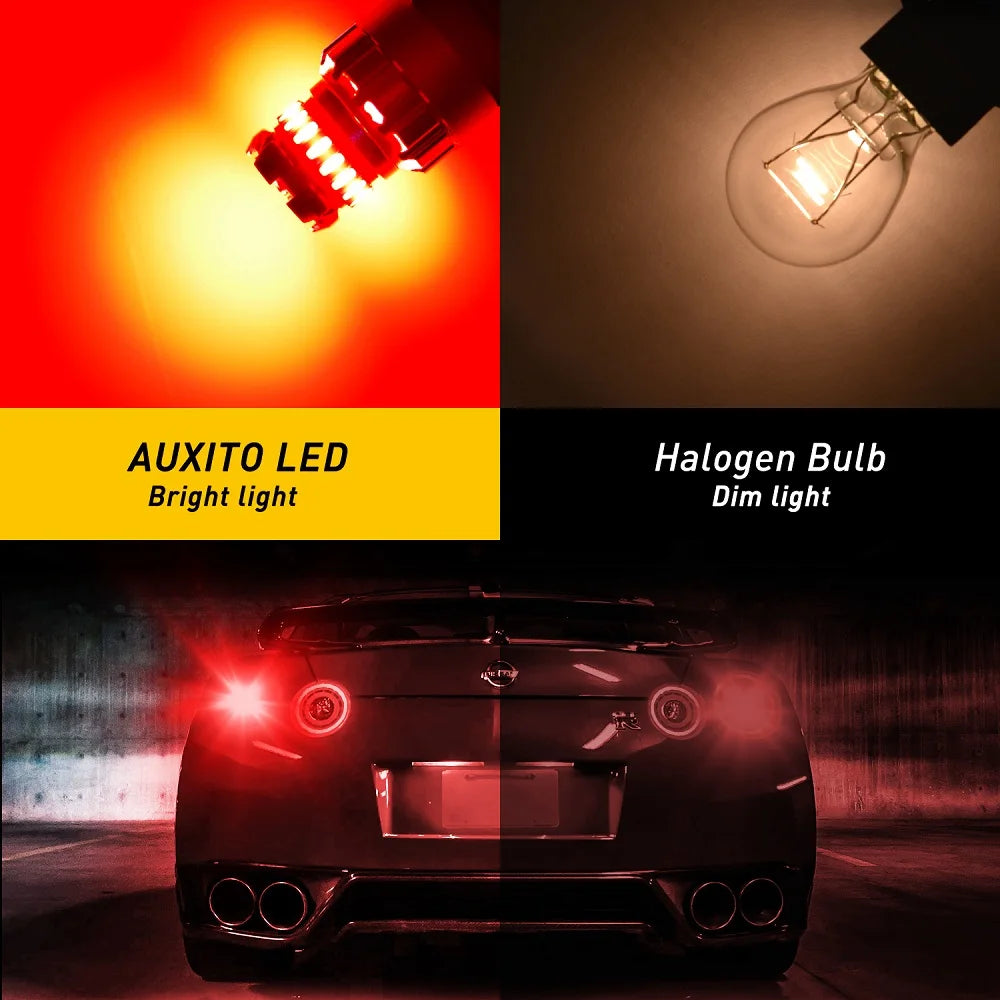 Red LED Brake Light Bulbs with Strobe Function – 1200 Lumens, Plug-and-Play