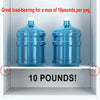 Two clear blue plastic bottles are supported by adhesive shelf pegs inside a compartment.