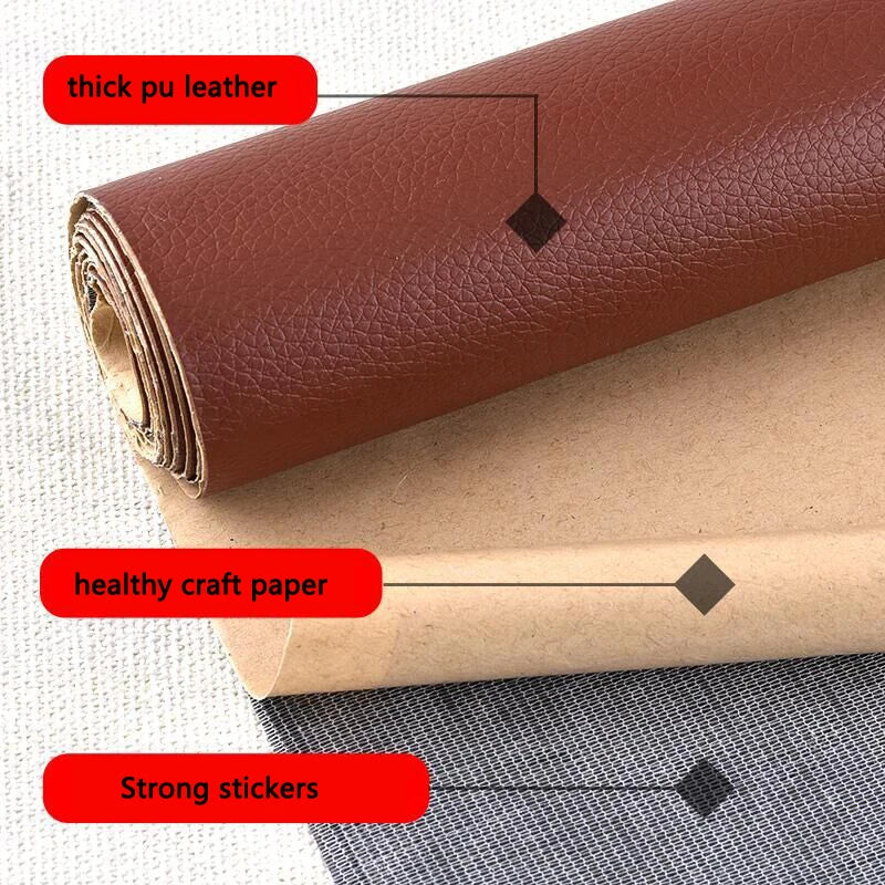 Rolls of thick brown PU leather and healthy kraft paper with strong stickers for crafting and repairs