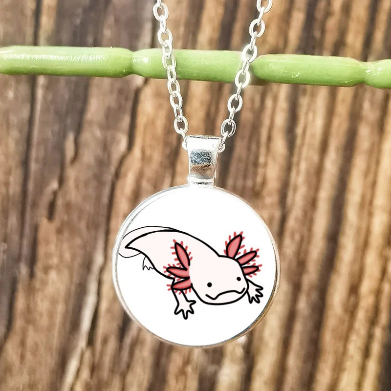 Cartoon Axolotl Glass Pendant Necklace