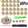 A set of 60 beige foam buttons and various tools for car headliner repair