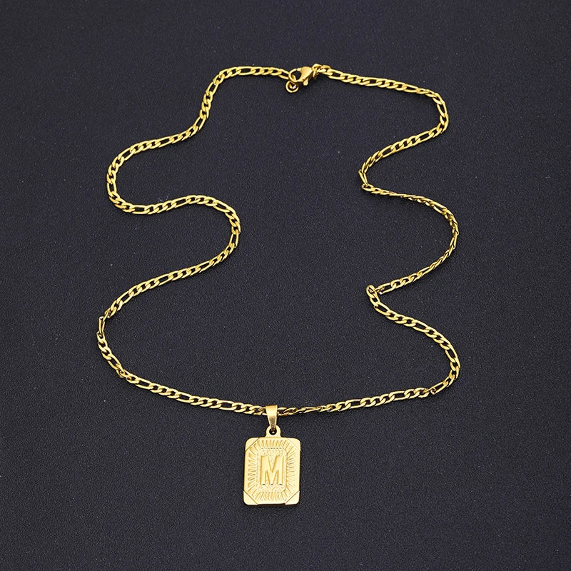 Initial Letter Pendant Necklace with Stainless Steel Chain