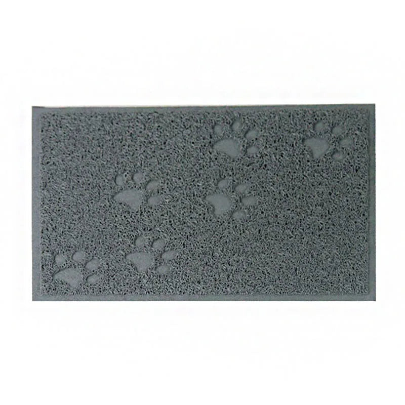 Gray waterproof non-slip PVC cat litter mat with paw print design