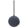 A dark gray food-grade silicone pacifier case with a long loop for attachment.