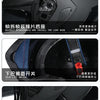 Close-up view of a motorcycle helmet showing details like the lens base, chin lift switch, and endoscope lifting switch.