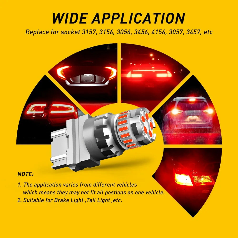 Red LED Brake Light Bulbs with Strobe Function – 1200 Lumens, Plug-and-Play