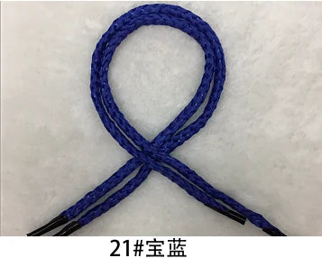 A blue braided string rope tied in an 'X' shape.