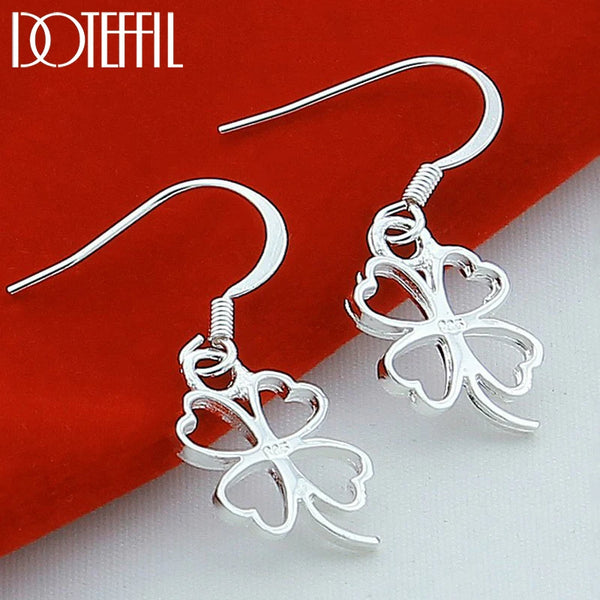 925 Sterling Silver Four-Leaf Clover Drop Earrings