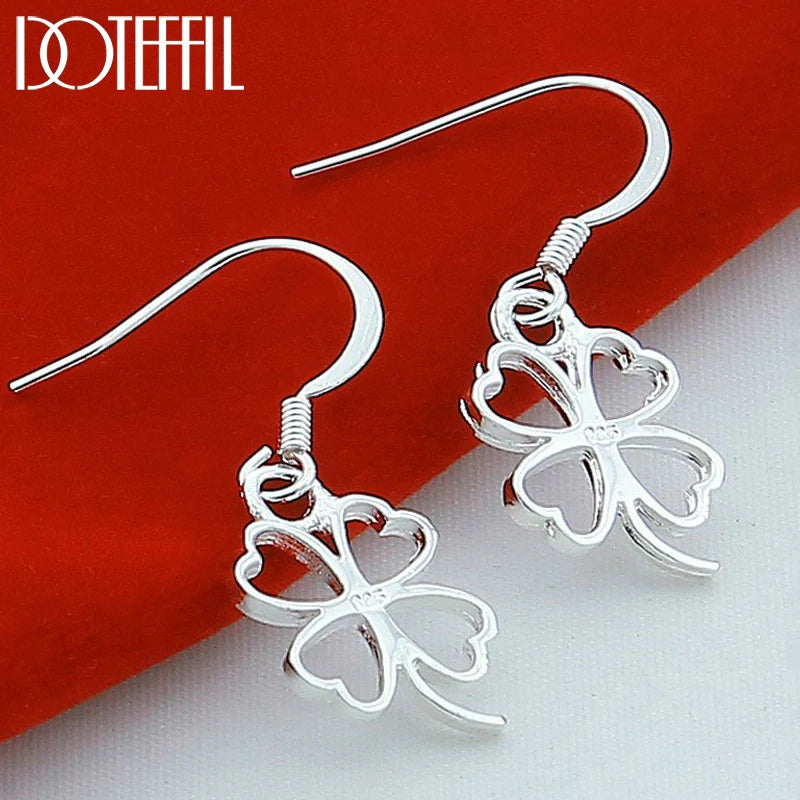 925 Sterling Silver Four-Leaf Clover Drop Earrings