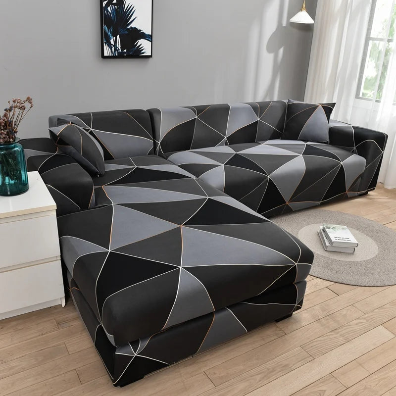 Printed L-Shape Sofa Cover with Elastic Edge