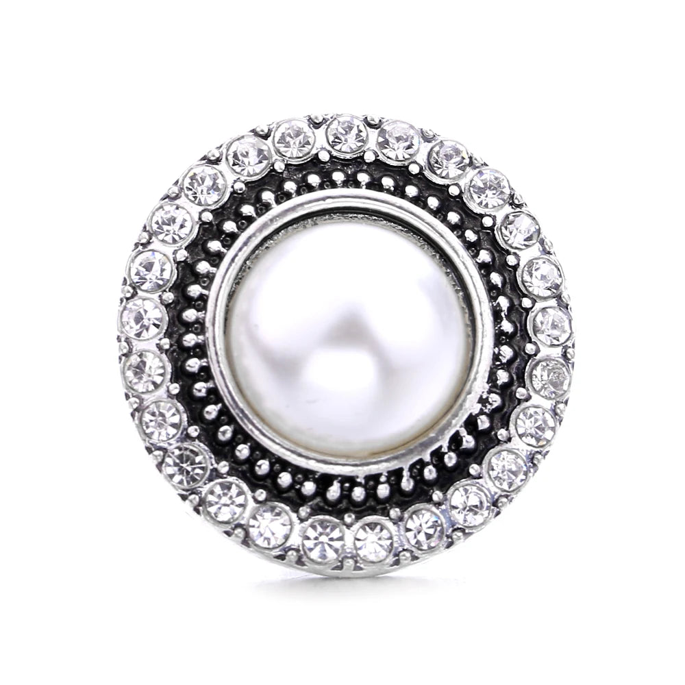 Silver and black metal snap buttons with clear rhinestones used for jewelry making