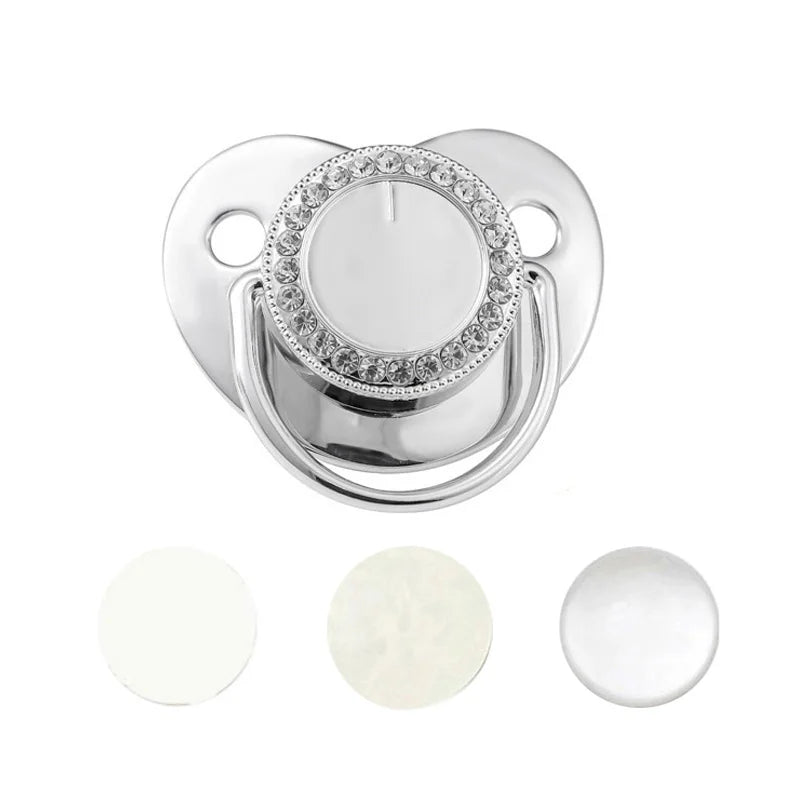 Silver sparkling rhinestone pacifier with clip for babies