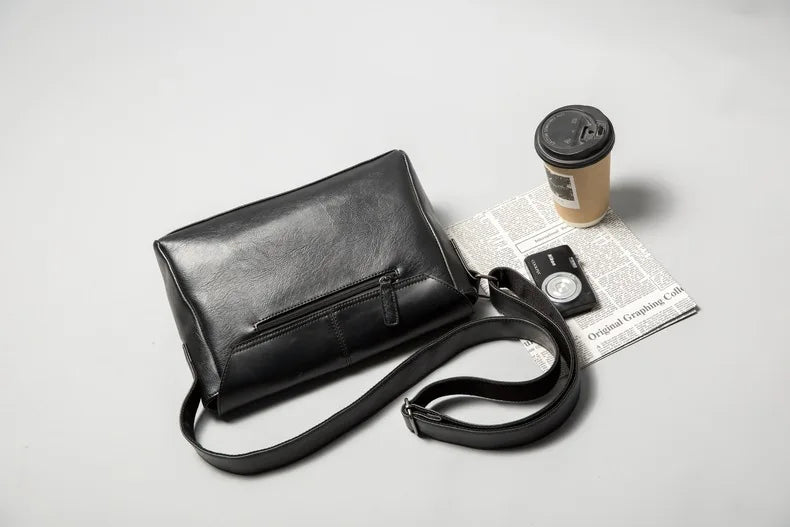 Vintage Leather Crossbody Bag for Men – Compact Messenger Shoulder Bag