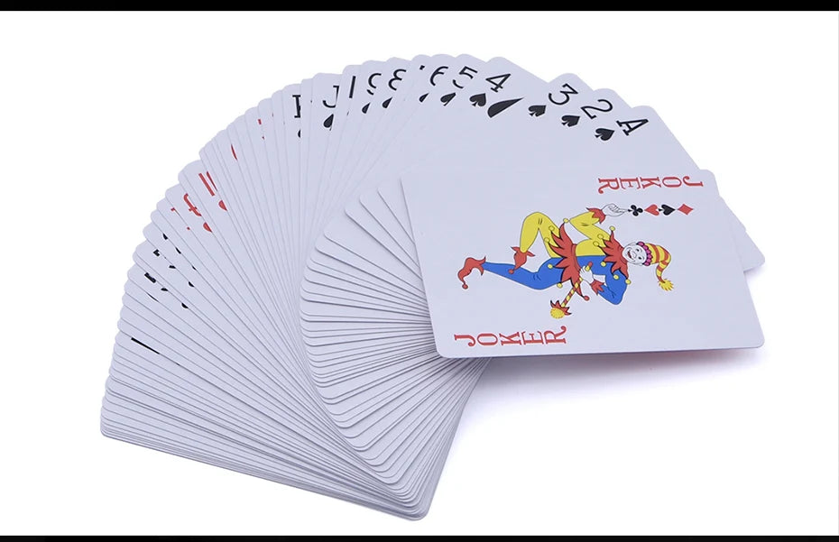 A fan of marked stripper deck cards showing a sequence of playing cards.