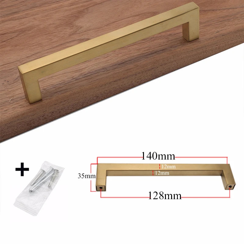 Golden Brass Square Cabinet Handles for Dressers and Drawers