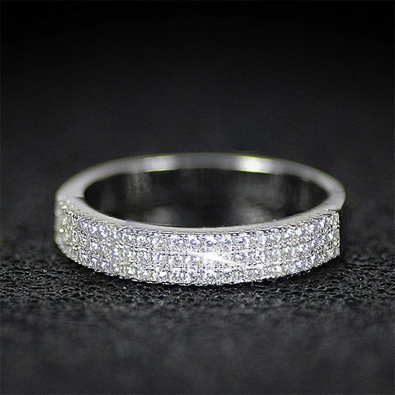 Three-Row Pave Cubic Zirconia Ring